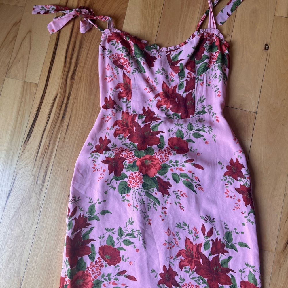 Reformation Pink and Red Strapless Dress